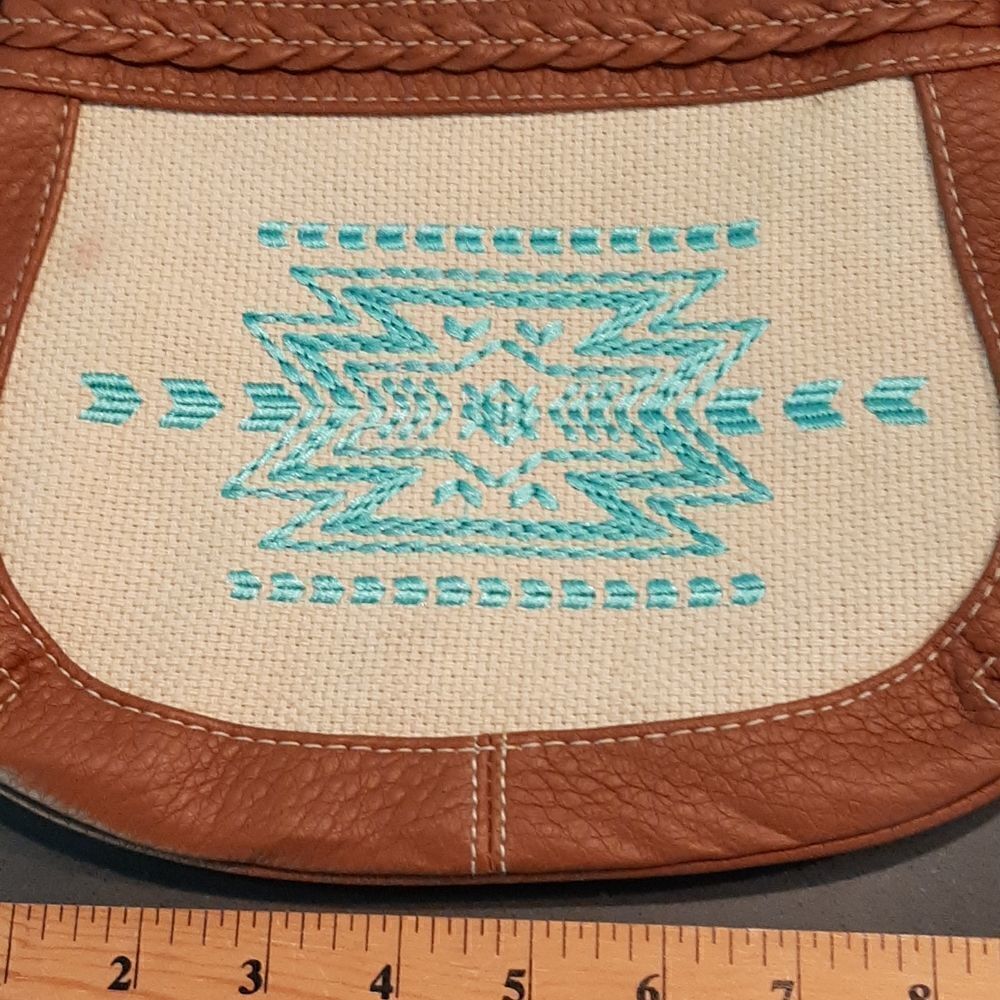 Brown Cream and Turquoise Purse with Adjustable Strap - Picture 8 of 8